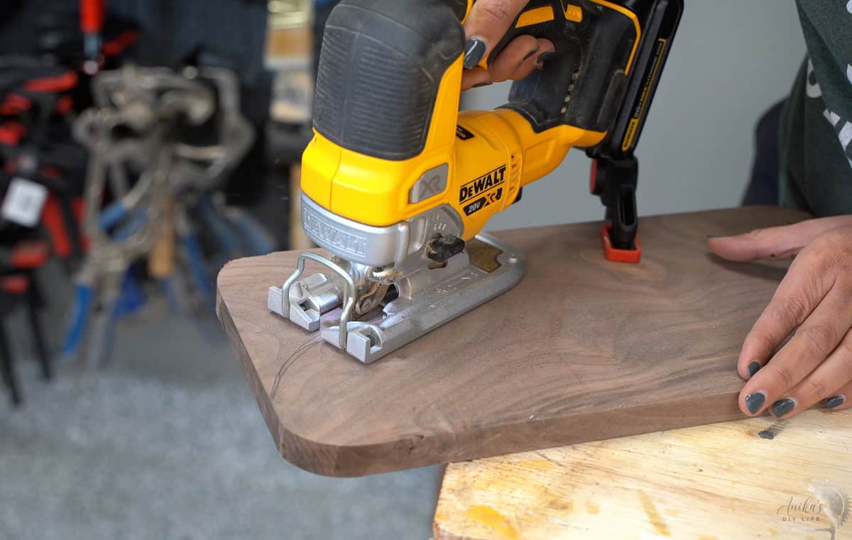 cutting the shape of the board using a jigsaw