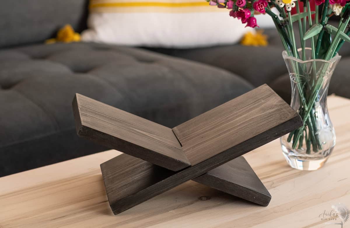 Black diy book stand on the coffee table