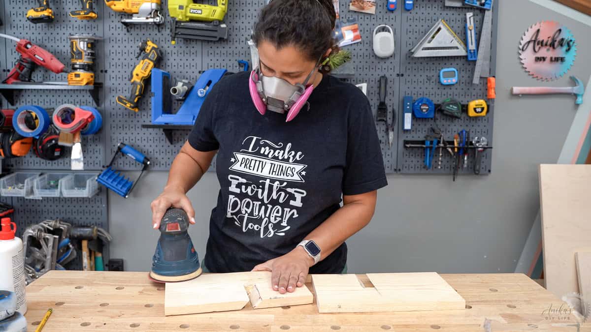 Sanding the boards for the book stand