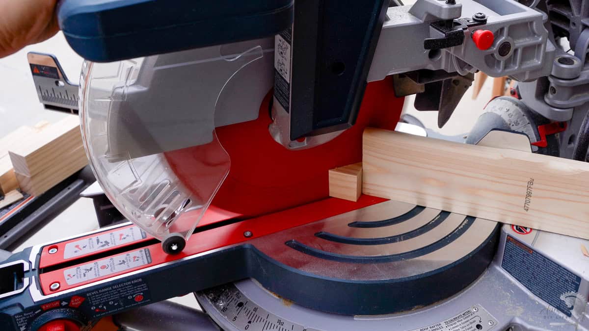 Cutting a 45-degree angle on the hook pieces of the modern coat rack