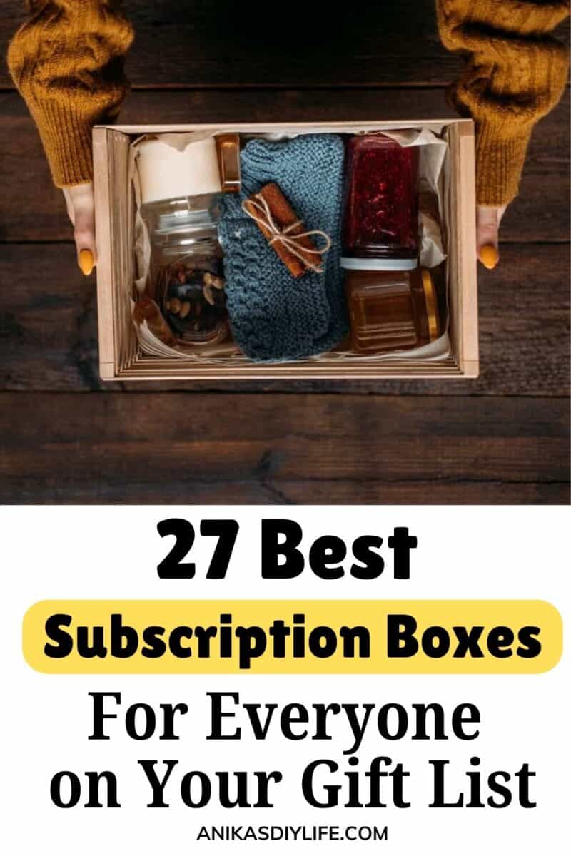 Image of woman holding a subscription box with text overlay