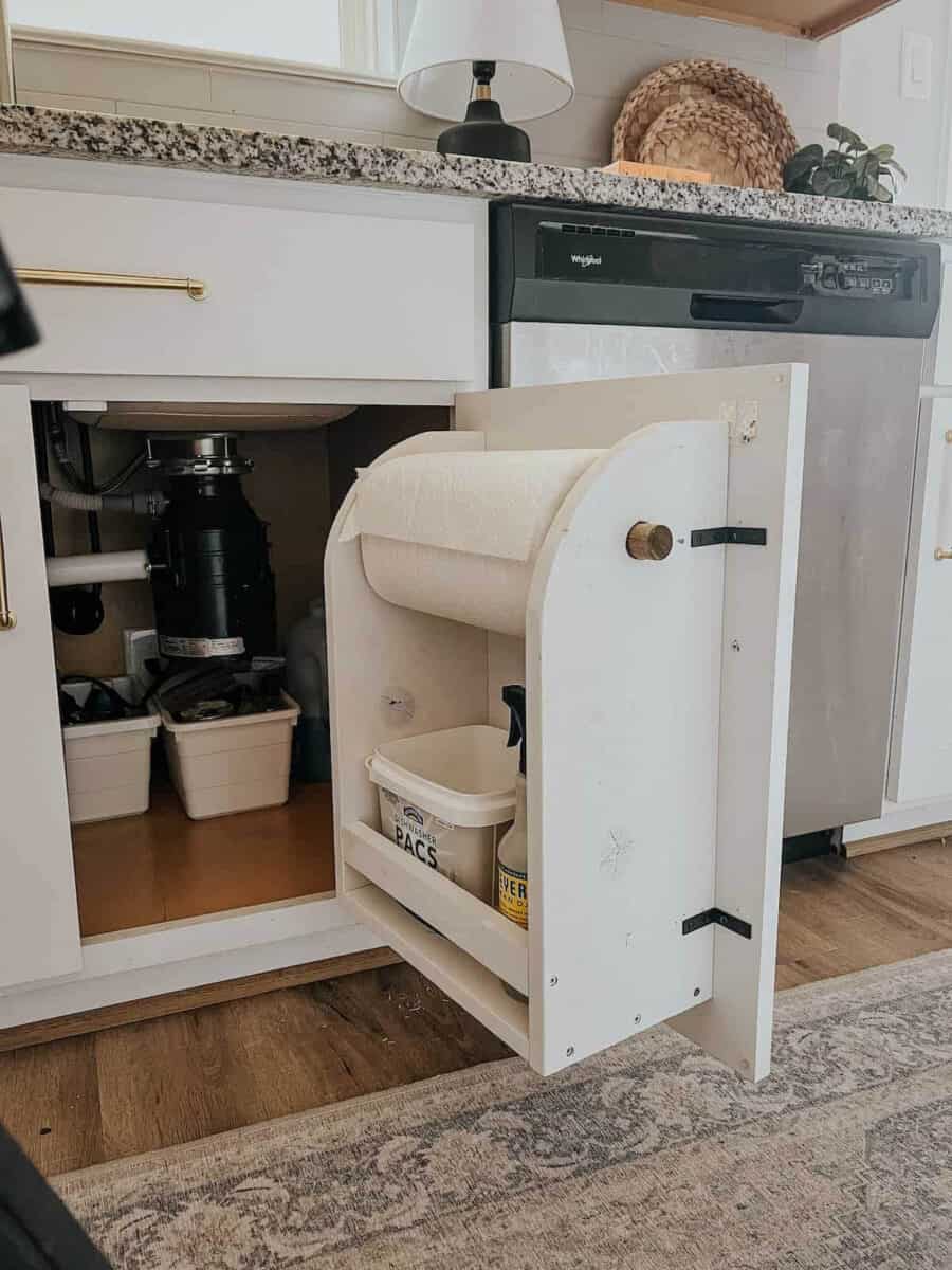 DIY cabinet door organizer made using scrap wood
