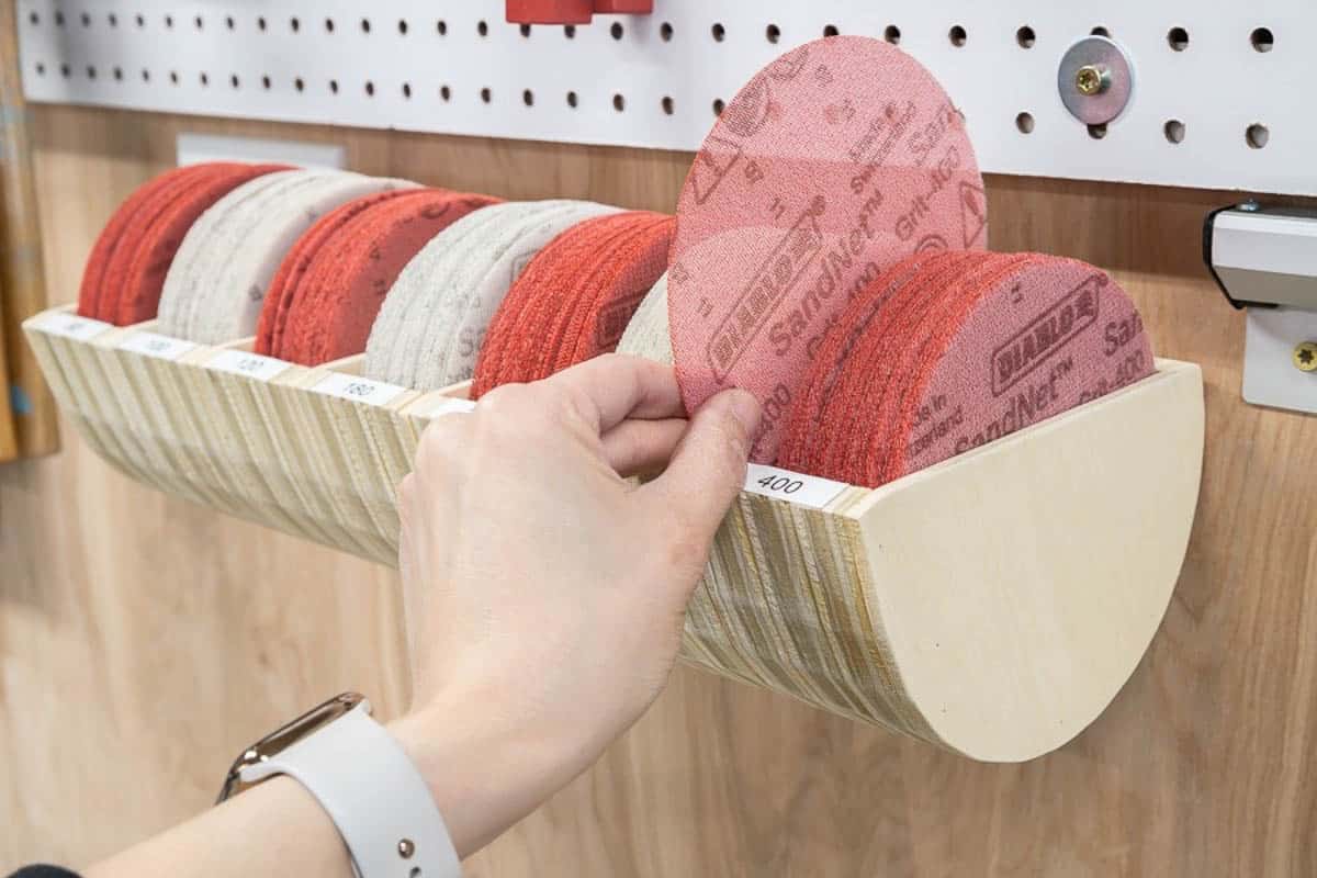 Sanding disc organizer made from scrap plywood