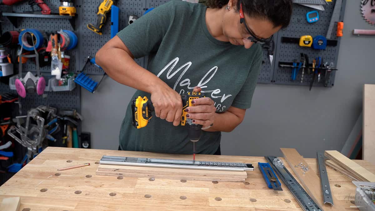 Attaching drawer slides to the mounting boards