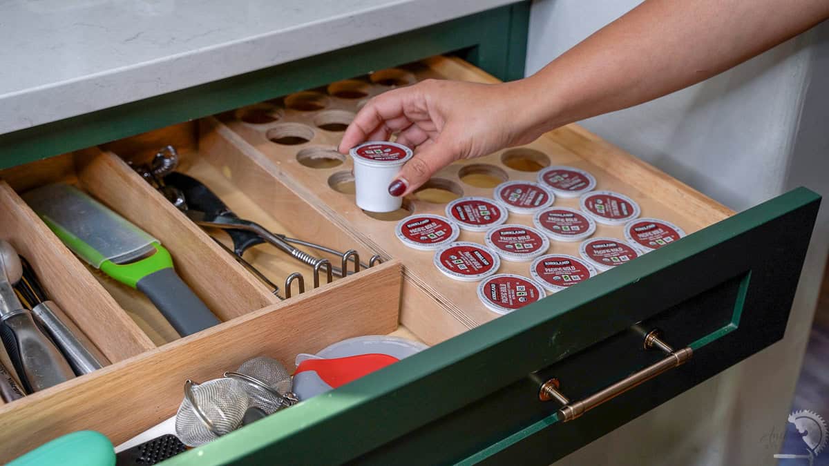 adding coffee pods to the diy k cup organizer