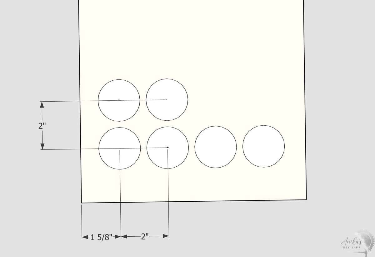 schematic drawing showing the distance and spacing of the holes for the coffee pods