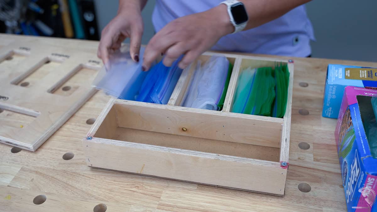 Loading the DIY Ziploc Bag Organizer