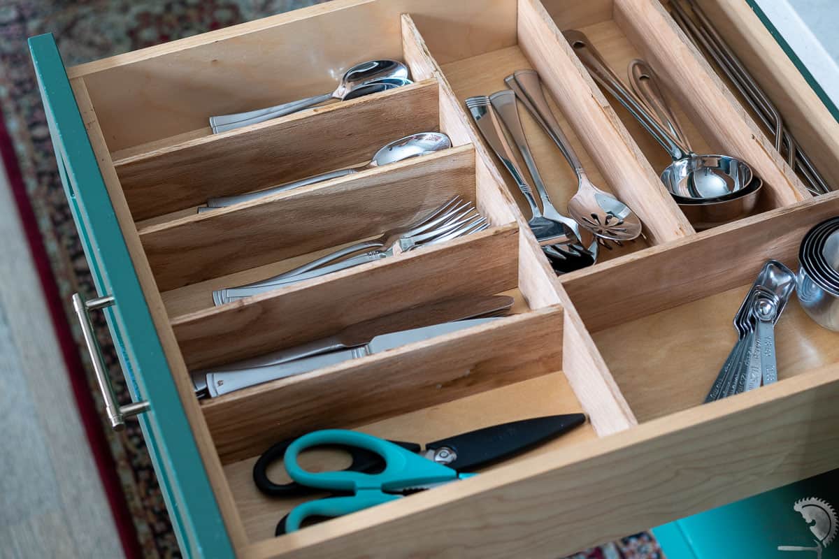 DIY silverware drawer organizer made with wood boards