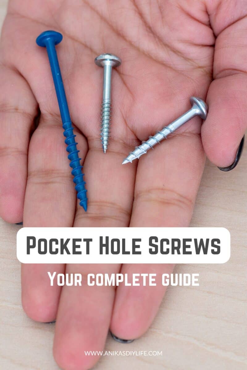 woman holding pocket hole screws in hand with text overlay