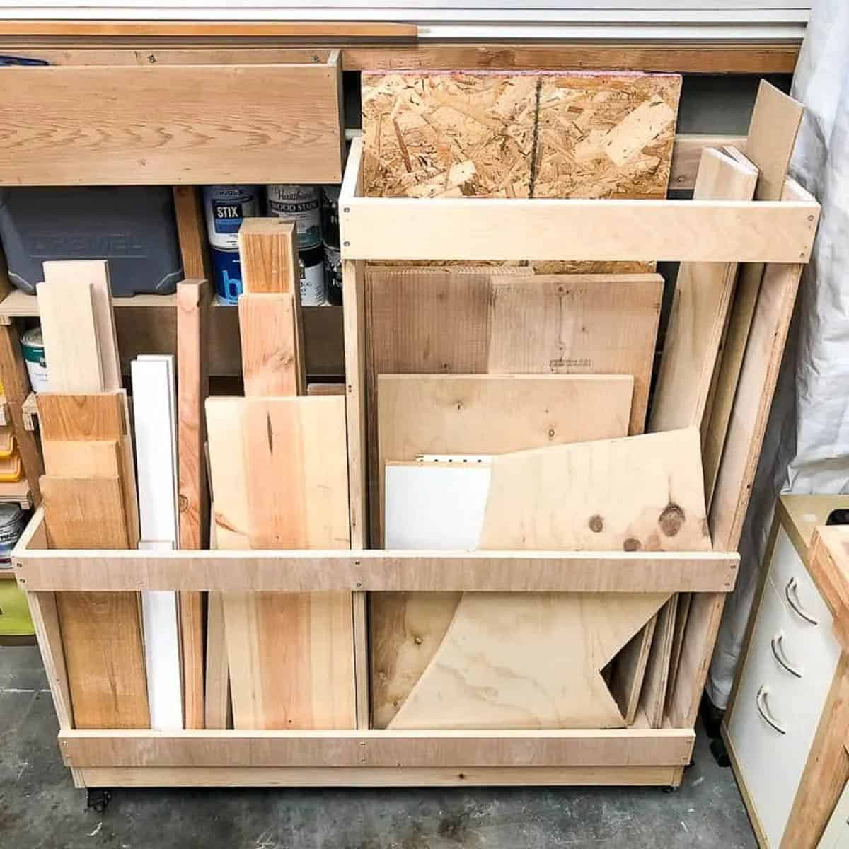 rolling scrap wood cart with dividers
