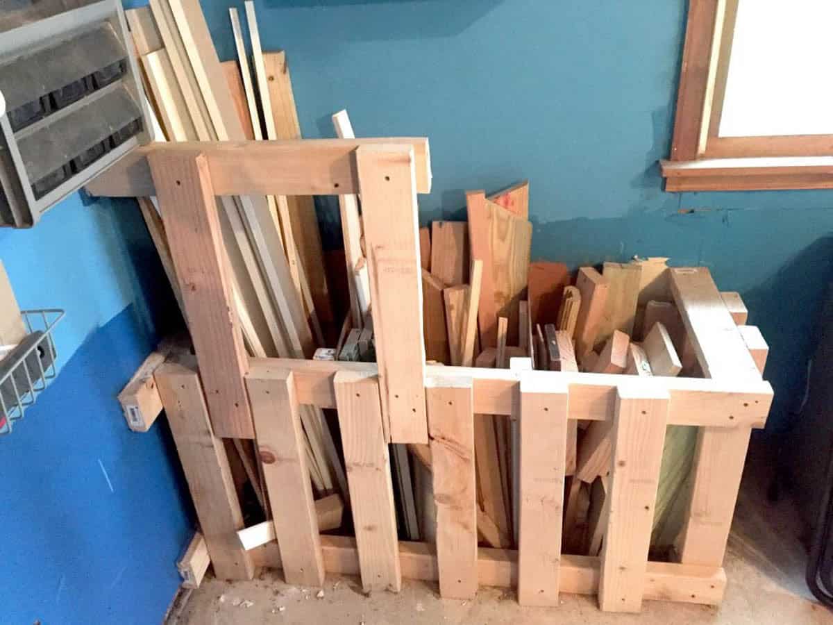 scrap wood bin built with 2X4s