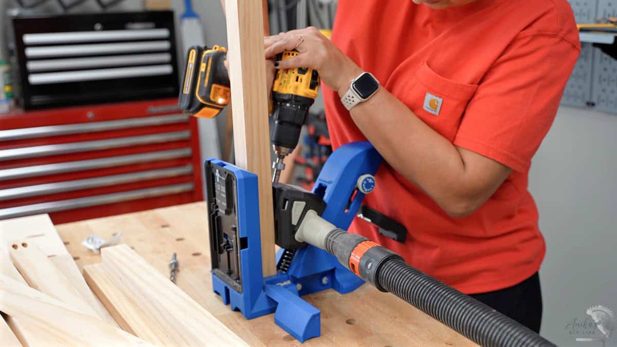 Making pocket holes in the 2x2 board for the diy dresser