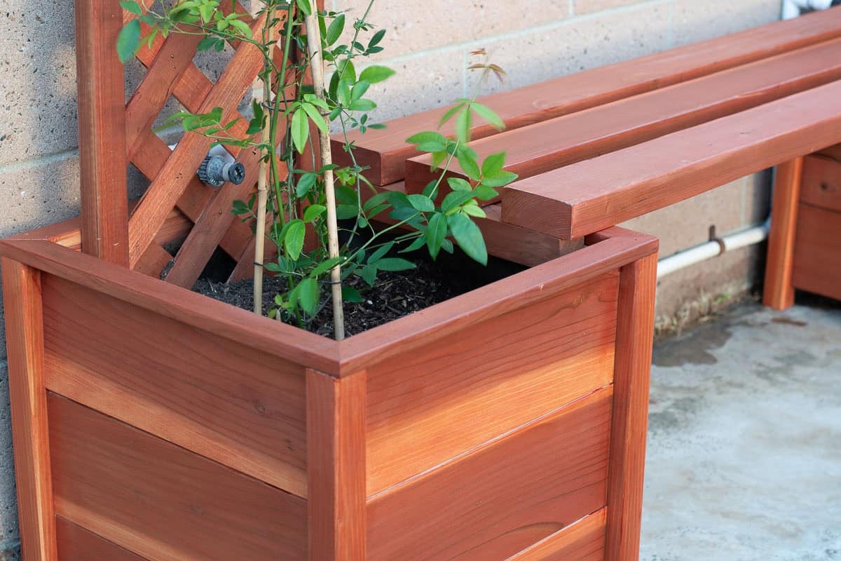 Close up of the DIY Planter Bench