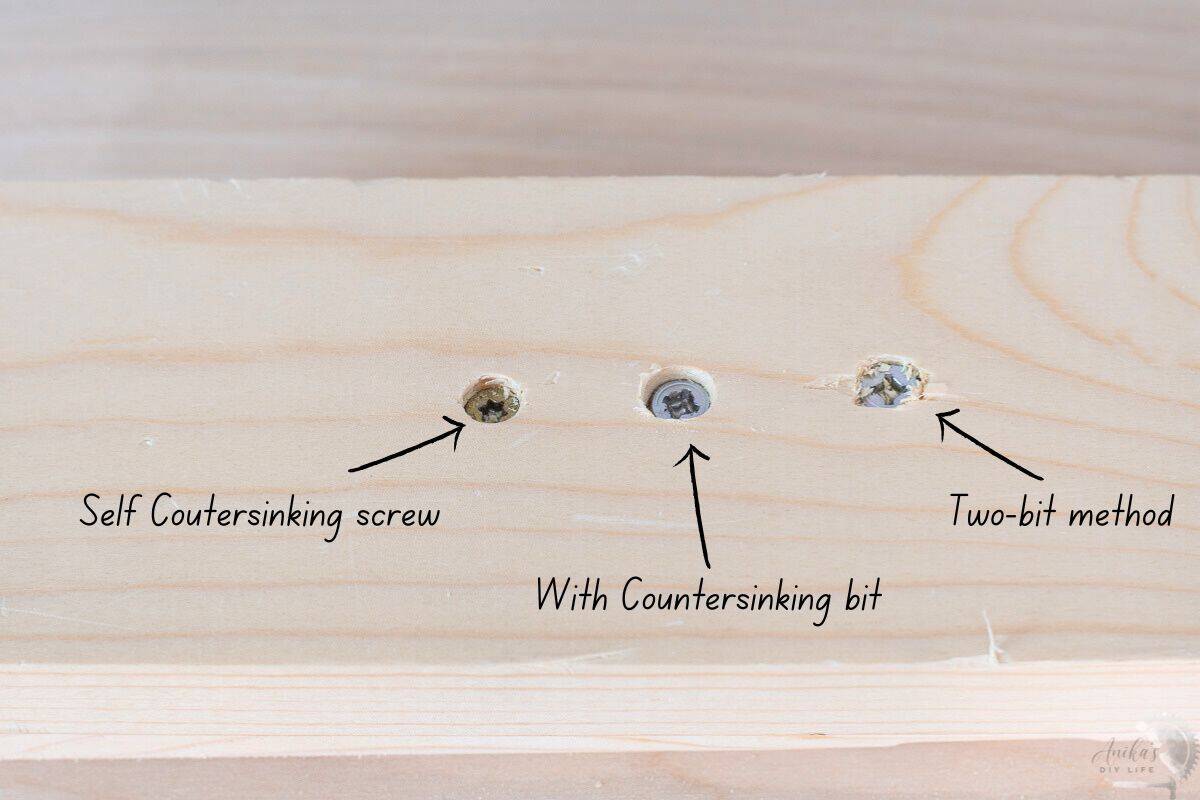 comparison of countersunk screws using self countersinking screws, countersinking bit and without using a special bit.