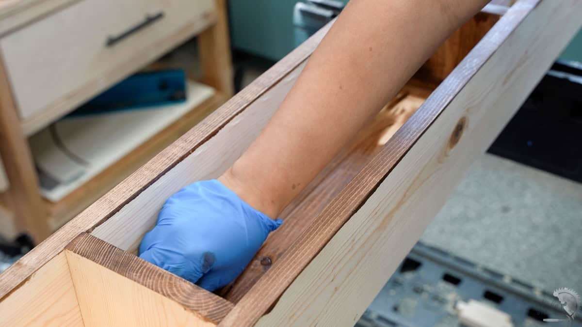 staining the box in dark walnut stain
