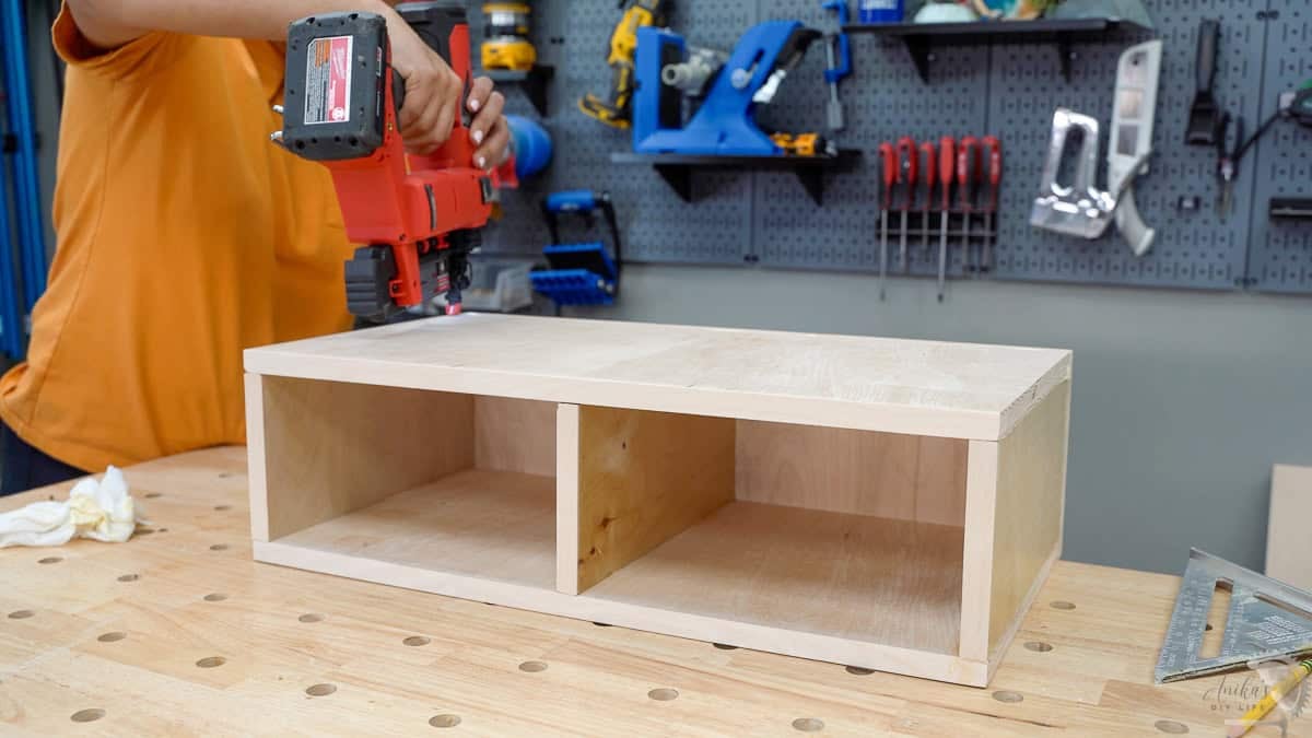 Building a plywood cabinet for on the side for the sofa table with storage