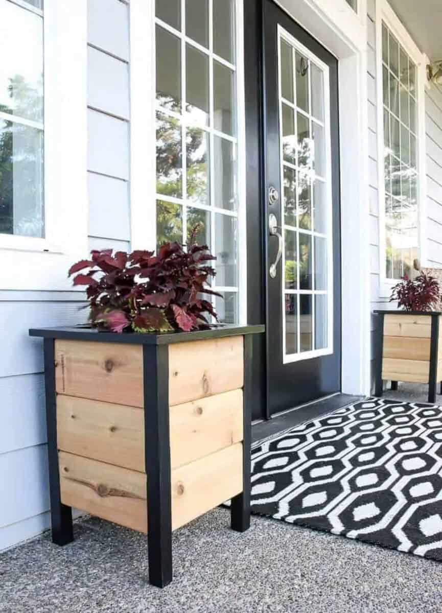 Porch planter box with black painted trim